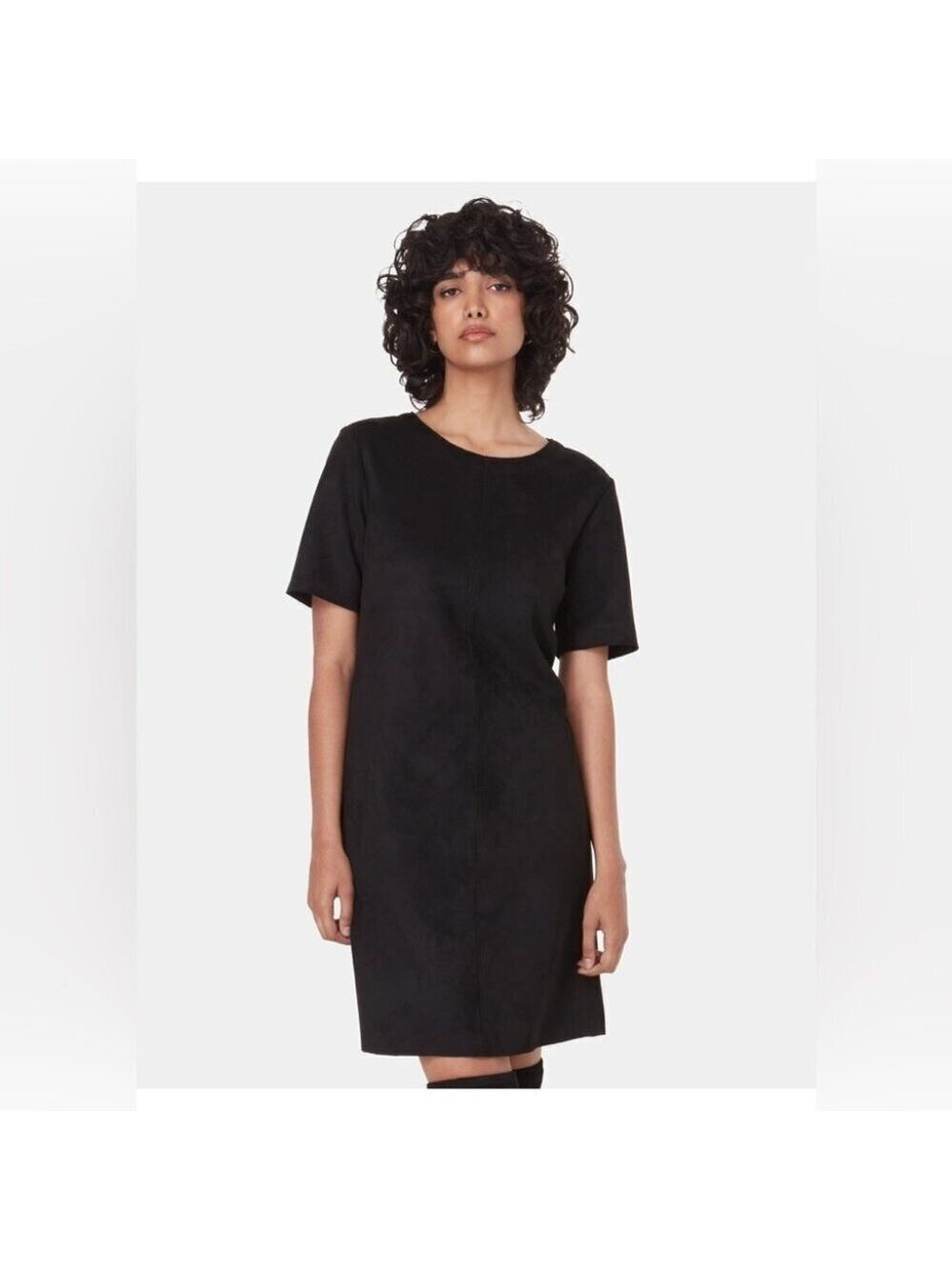 Twik by Simons Black Faux Suede Short Sleeve Mini Dress Size XS